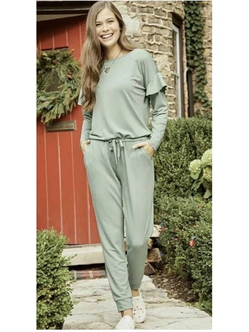 Matilda Jane Jumpsuit Size XL Green Jersey Knit Elastic Waist Jogger NWT Sage